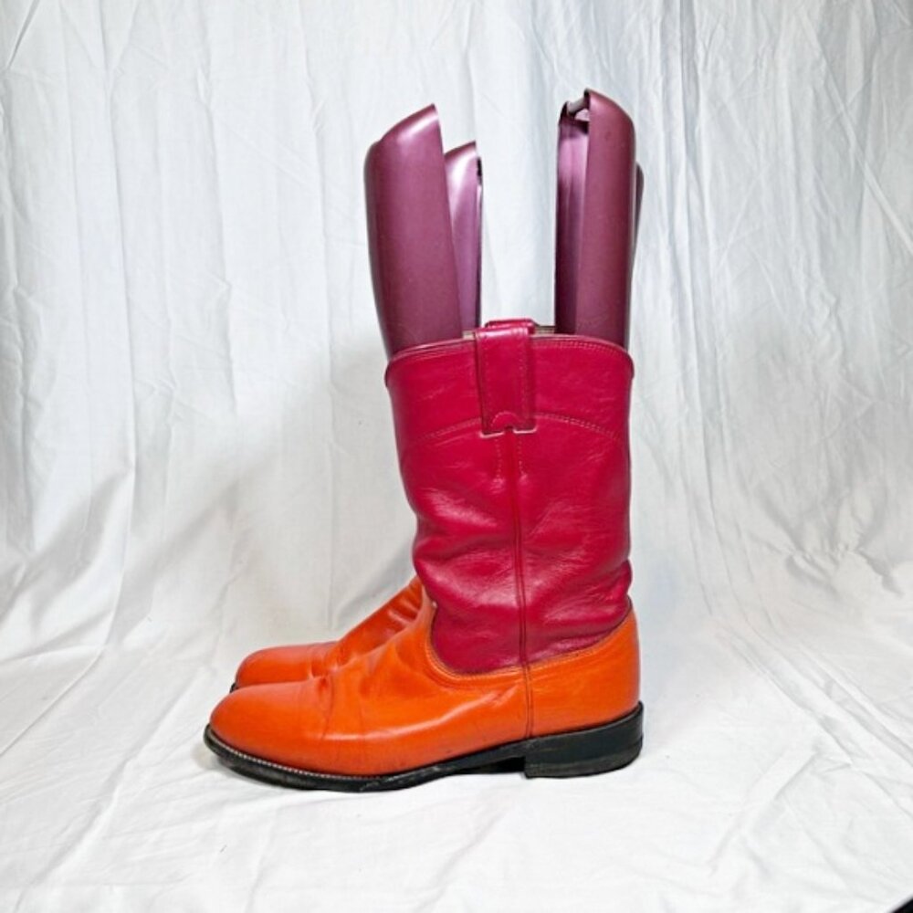 Justin Boots Pink and Orange Heeled Boots - Picture 3 of 6